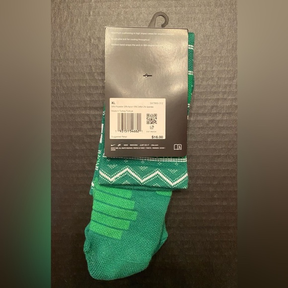 Nike Elite Dri-Fit Christmas Crew Socks Green Men’s 12-15 - Picture 5 of 5